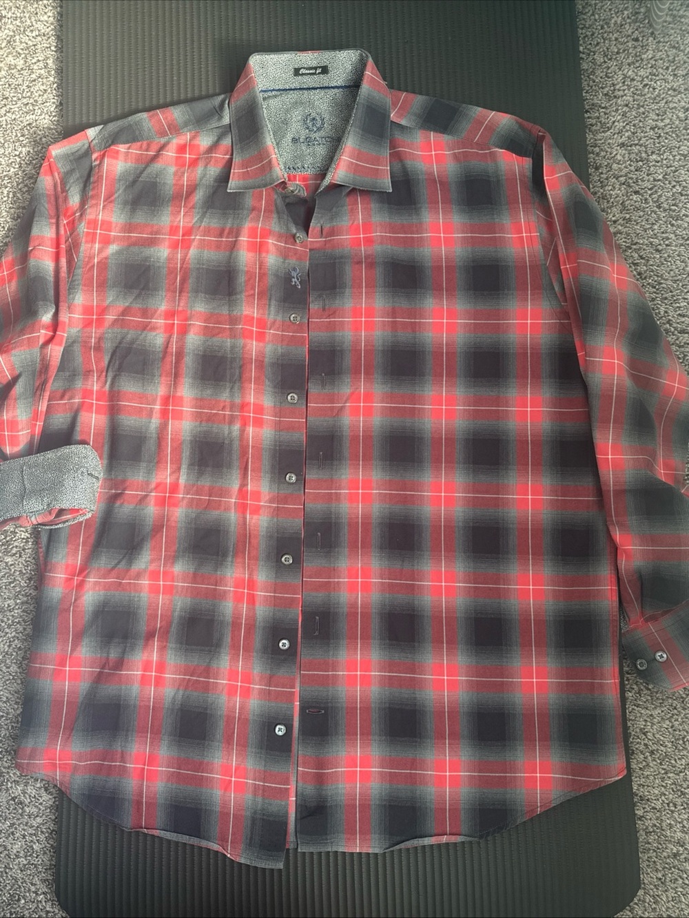 Bugatchi Red and Gray Plaid Button-Down Shirt